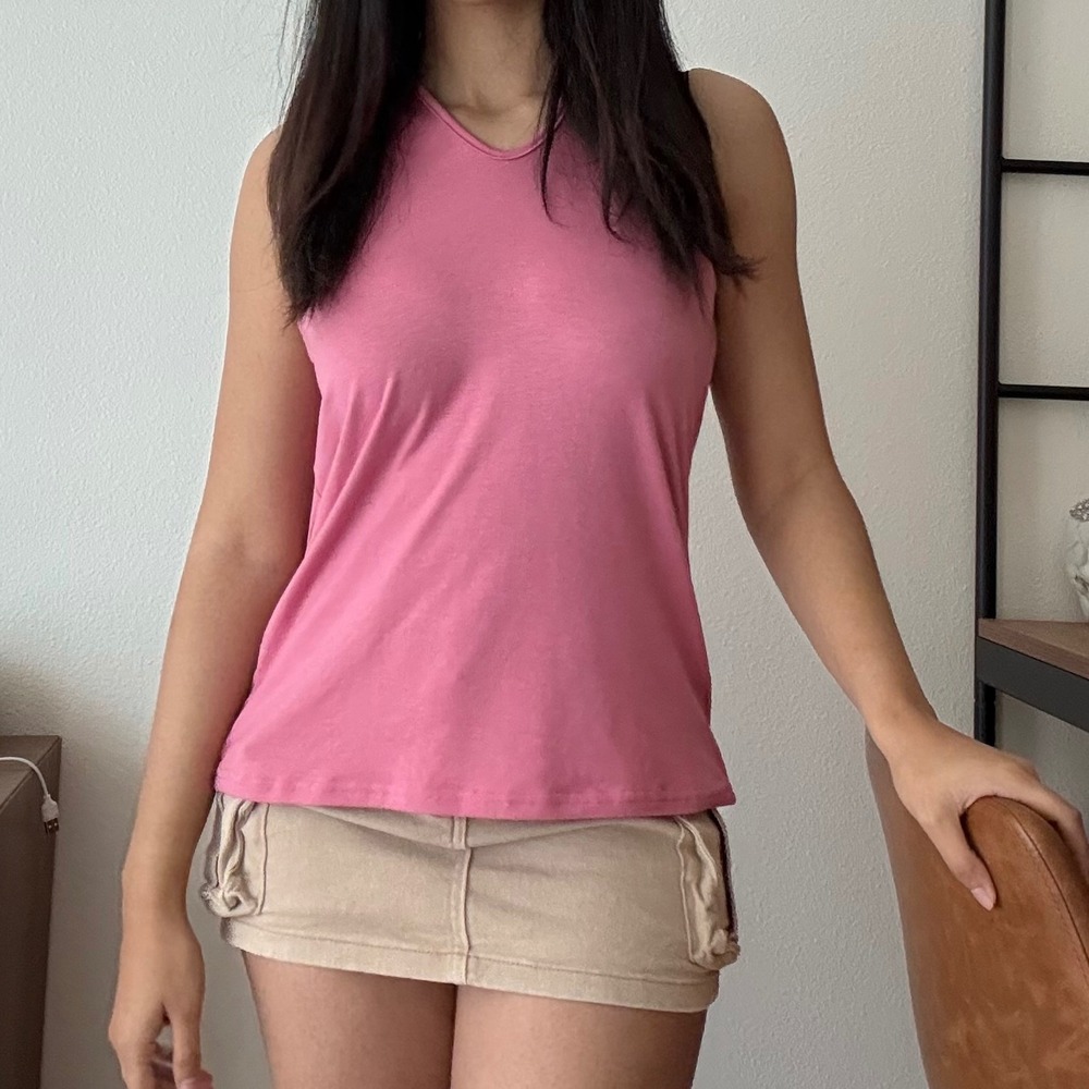 Pink Drape Back Tie V-Neck Sleeveless Tank Top Size S